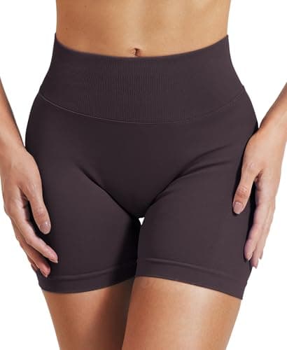 VOYJOY Women Workout Impact Shorts 3.6"/ 4.5"/ 6" Scrunch Butt Lifting Gym Seamless Booty Biker Shorts Dark Brown — view 4