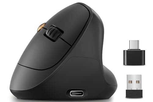 Ergonomic Vertical Wireless Mouse, 57° Natural Handshake for Wrist Pain Relief, Rechargeable 2.4G USB Computer Mouse, Quiet Click, 800/1200/1600 DPI, for Laptop PC Mac, Small/Medium Hands (Black)