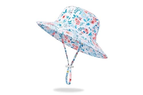 Baby Sun Hat Toddler Bucket Hat Wide Brim Kids Beach Hats UPF 50+ Sun Protective for Boys Girls, Floral Blue, 2-5T