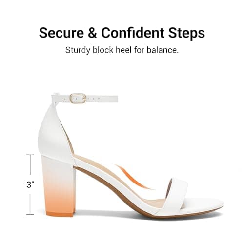 DREAM PAIRS Women's Chunky Block Heel Sandals, Open Toe Ankle Strap Dress Shoes, Comfortable Wedding Guest Heels for Party, Prom and Formal Events,Size 8,White/Pu,CHUNK — view 3