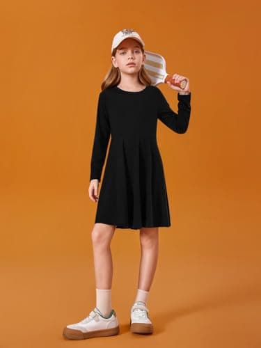 Haloumoning Girls Long Sleeve T-Shirt Dresses Kids Fall A-Line Twirly Skater Dresses 5-14 Years, Black, 9-10 Years — view 4