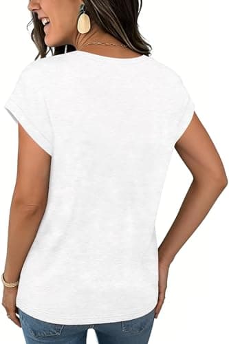WELINCO Women's Summer Casual Tank Tops Flowy Pleated V Neck Cap Sleeve Tops White Large — view 2