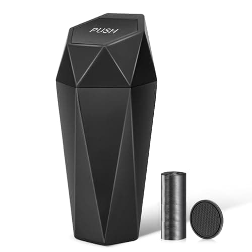 Ceecysaa Car Trash Can with Lid, Includes 30 Bags, Cup Holder Bin, Black