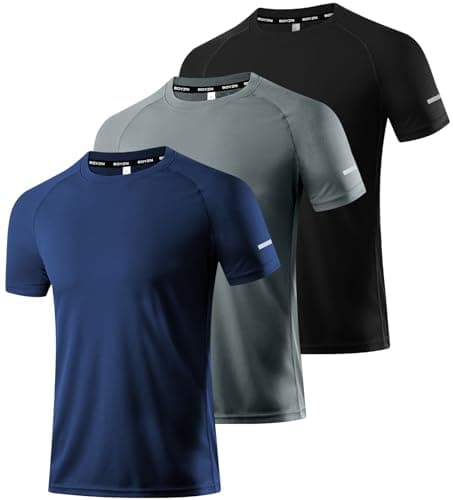 Boyzn Men's 3 Pack Running Workout Shirts Short Sleeve T-Shirt Dry Fit Moisture Wicking Gym Athletic Shirts for Men Black/Navy/Dark Grey-3P04-L