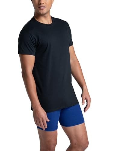 Fruit of the Loom Men's Undershirts, Moisture Wicking & Tag Free, Short Sleeve Crew T-Shirts, Black/Grey - 3 Pack, Large