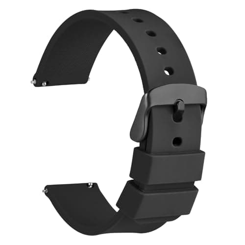 WOCCI 16mm Silicone Watch Band, Quick Release Rubber Replacement Strap with Black Stainless Steel Buckle (Black)
