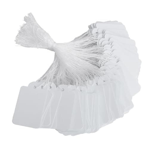 Price Tags and Connecting Rope 500 String Merchandise Tag White Mini tag, Display Tag,Marking Strung Tags Writable Label for Pricing Gift Jewelry Clothing (White, 0.87 X 1.38 inch)