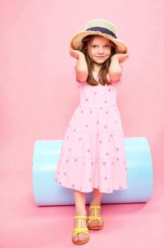 Winzik Girls Dress, Toddler Summer Short Sleeve Cotton Casual Ruffle Dresses Clothes 18M-7Y(5-6 Years, Pink Heart) — view 7