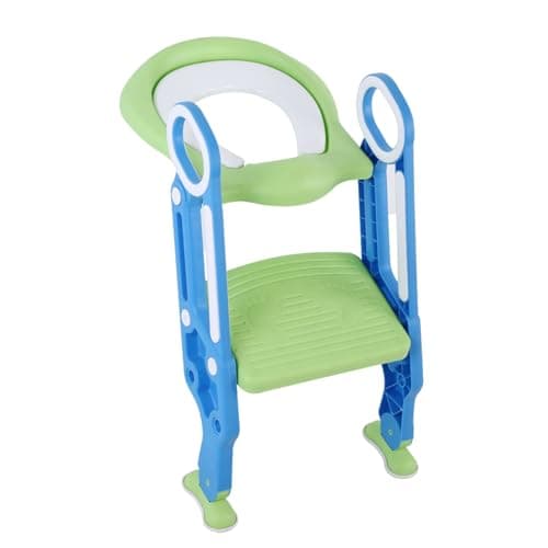 Generic Adjustable Baby Toddler Soft Toilet Chair Ladder for Potty Training Seat + for Boys Girls + Premium PP (Red Yellow) (Blue Green) (Blue Green) — view 3