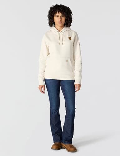 Carhartt Women's Relaxed Fit Midweight Logo Sleeve Graphic Sweatshirt, Malt/Carhartt Brown, Medium — view 3