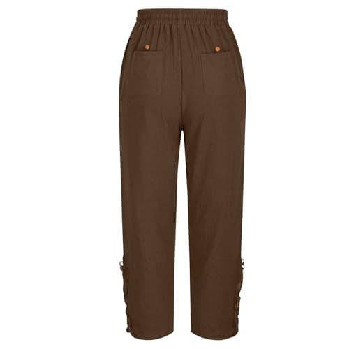 TXGMNA Womens Summer Linen Capri Pants 2026 Fashion Lace Embroidery Splicing Lightweight Boho Beach Capris with Pocket Coffee — view 5