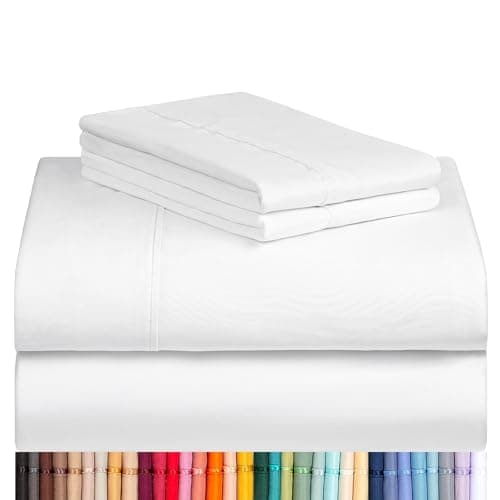 LuxClub 4 PC Queen Sheet Set, Bed Sheets Queen Size, Deep Pockets Wrinkle Free Cooling Bed Sheets Machine Washable Hotel Bedding Silky Soft - White Queen