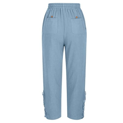 Lace Boho Linen Pants for Women 2026 Summer Lightweight Gauze Pants Elastic Waist Beach Travel Trousers with Pockets — view 2