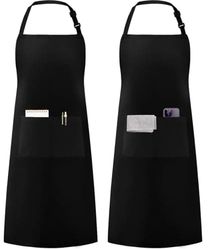 Syntus Adjustable Bib Apron with 2 Pockets Cooking Kitchen Aprons for Women Men Chef, Basic Black 2 Polyester