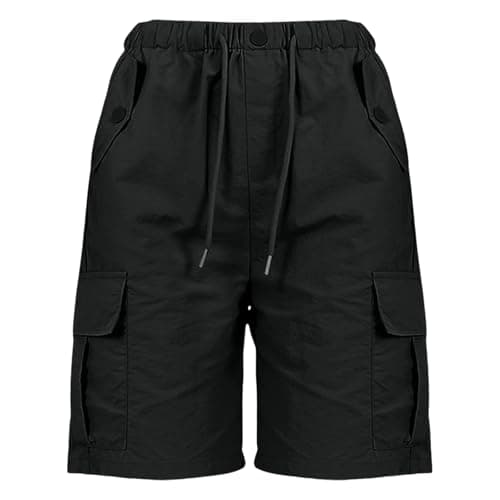 Girls Cargo Shorts Wide Leg Beach Bermuda Short Pants Teen Kids Baggy Elastic Waist Knee Length Pants with Pockets Summer Solid School Straight Cropped Trousers(Black, 13-14 Years) — view 2