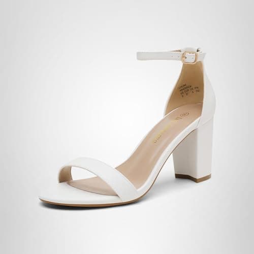 DREAM PAIRS Women's Chunky Block Heel Sandals, Open Toe Ankle Strap Dress Shoes, Comfortable Wedding Guest Heels for Party, Prom and Formal Events,Size 8,White/Pu,CHUNK — view 7