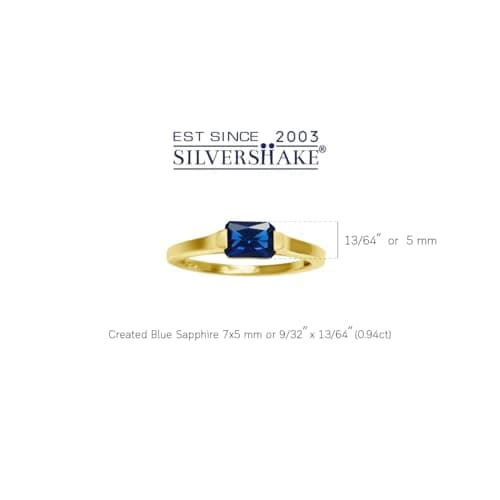 Silvershake 7X5mm Created Octagon Shape Blue Sapphire 18K Yellow Gold Plated 925 Sterling Silver East-West Solitaire Promise Ring September Gemstone Birthstone Size 9 — view 2