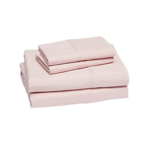 Amazon Basics Lightweight, Breathable Microfiber 4-Piece Bed Sheet Set with 14-Inch Deep Pockets, Full, Blush Pink, Solid
