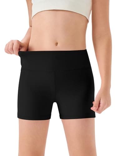 Haloumoning Girls Athletic Shorts Kids High Waisted Yoga Dance Biker Shorts Comfy Gymnastics Shorts 5-14Y, Black, 13-14 Years