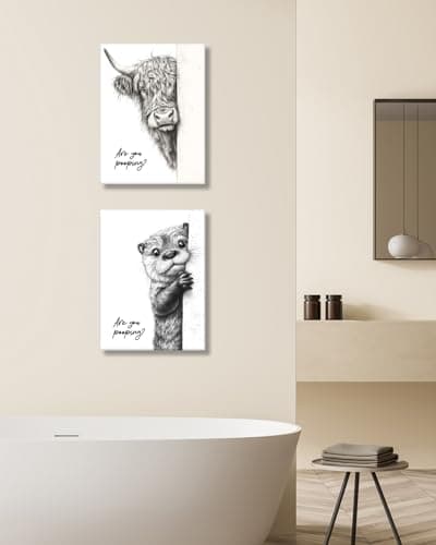 HesenDot Highland Cow Are You Pooping Funny Bathroom Wall Art, 30x40cm — view 6