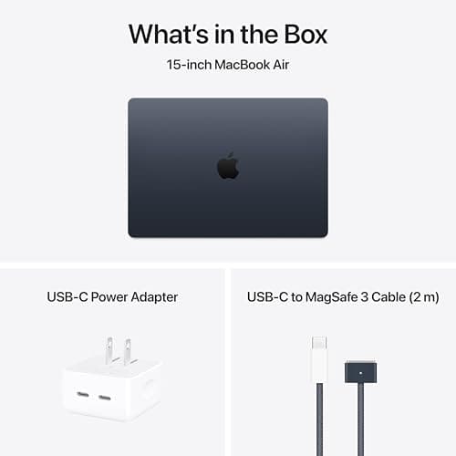 Apple 2025 MacBook Air 15-inch Laptop with M4 chip: Built for Apple Intelligence, 15.3-inch Liquid Retina Display, 16GB Unified Memory, 512GB SSD Storage, 12MP Center Stage Camera, Touch ID; Midnight — view 6