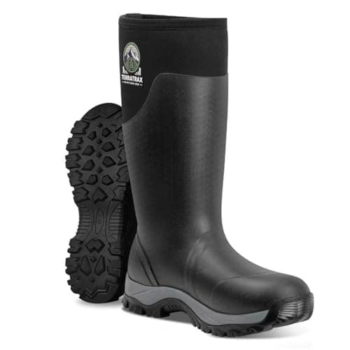 TerraTrax Men's Winter Rubber Boots & Heavy Duty Work Boot, Waterproof Insulated Muck Rain Boots for Snow, Farm, Hunting & Ice Fishing (Sub-Zero Cold Rated),Black 10