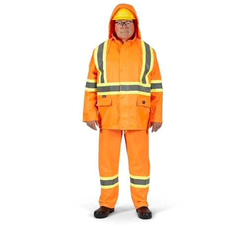 Pioneer Hi Vis Waterproof Heavy Duty Rainsuit - Hooded Rain Jacket and Bib Pants - 210D Oxford Poly/PVC - Orange — view 7