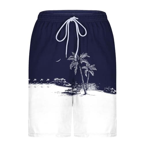 Mens Vacation Shorts, Mens Swim Trunks with Compression Liner Stretch Board Shorts 2 in 1 Quick Dry Hawaiian Swim Shorts 7'' Inseam Beach Swimwear Navy — view 5