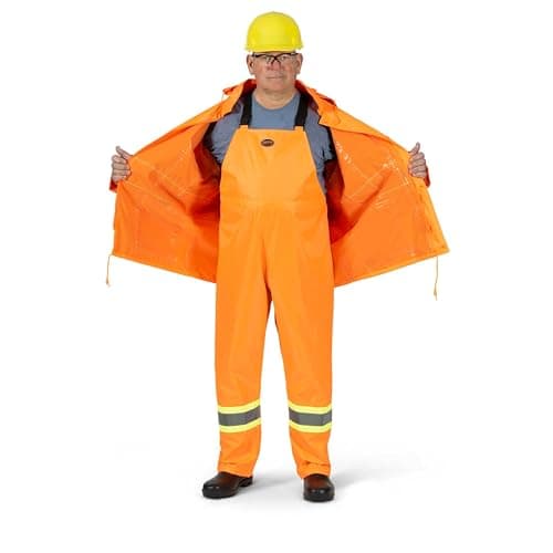 Pioneer Hi Vis Waterproof Heavy Duty Rainsuit - Hooded Rain Jacket and Bib Pants - 210D Oxford Poly/PVC - Orange — view 10