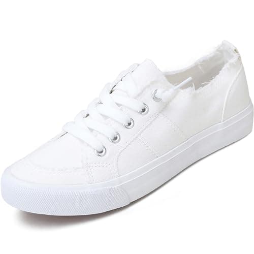 Women's Play Fashion Sneaker White Color Washed and Leopard Canvas Slip on Shoes(White,US9)