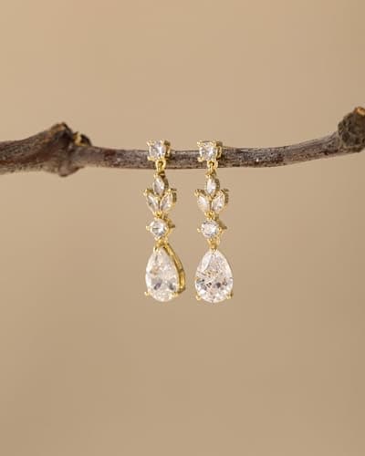 HANLI Dangle Earrings for Women – 14K Gold Plated Drop Earrings Sparkly Gold Dangle Earrings Elegant Dangling Earrings for Wedding Bridal Prom Jewelry — view 3