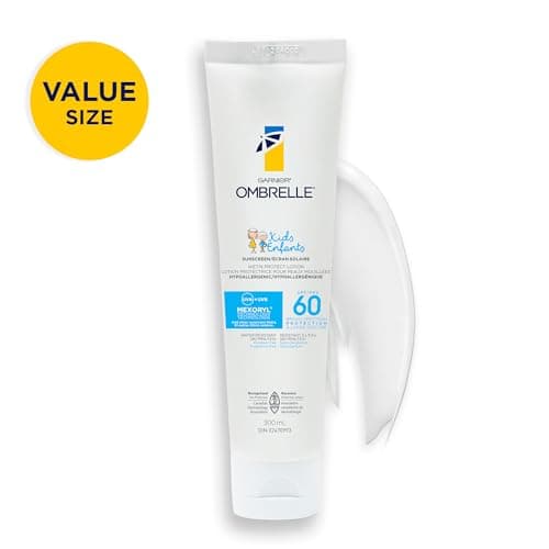 Garnier Ombrelle Kids Sunscreen Lotion SPF 60, Formulated for Sensitive Skin, Non-comedogenic, Hypoallergenic, Fragrance-Free, Very High Broad-Spectrum UVA/UVB Protection, Water Resistant, 300ml