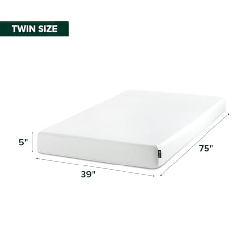 Zinus Green Tea Memory Foam Mattress 5 Inch, Pressure-Relieving Comfort & Full-Body Support, Naturally Fresh, Medium Firm Feel, CertiPUR-US & Oeko-TEX Certified Safe Materials, Twin