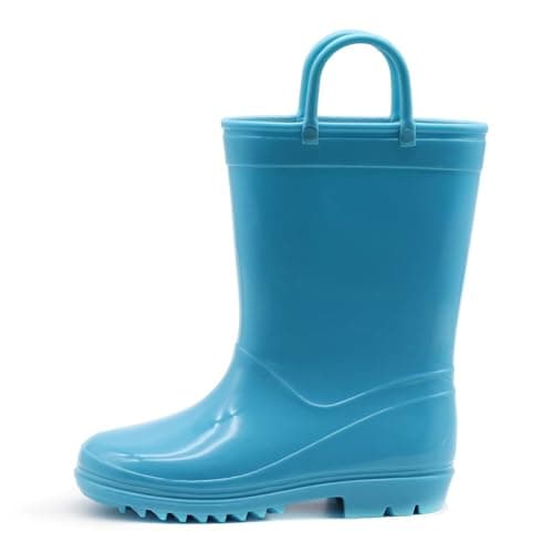 EUXTERPA Boys Girls Waterproof Rain Boots Kids Toddler Solid Color Boots with Easy On Handles, Blue, Little Kid Size 11