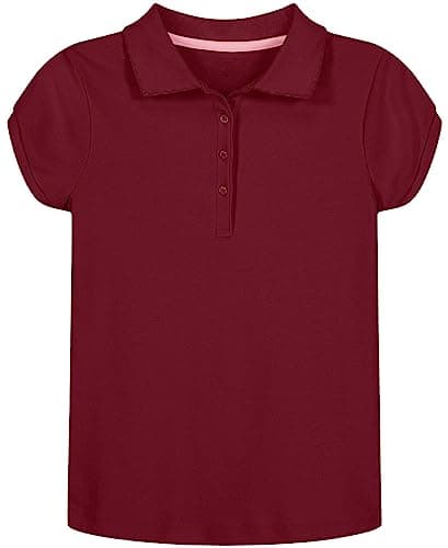 Nautica Girls' School Uniform Short Sleeve Polo Shirt, Button Closure, Soft Pique Fabric, Burgundy, 6