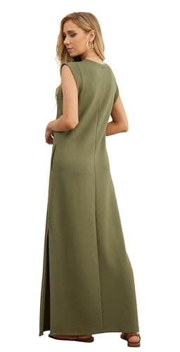 GRECERELLE Summer Petite Dresses for Women 5 ft Loose Split Casual Maxi with Pockets (Army Green, XX-Small) — view 4