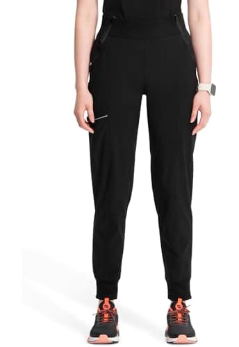 Infinity Women's Scrub Jogger Pants Mid Rise Bottoms with 5 Pockets, Moisture Wicking & 360° Stretch Fabric - CK110A, S, Black