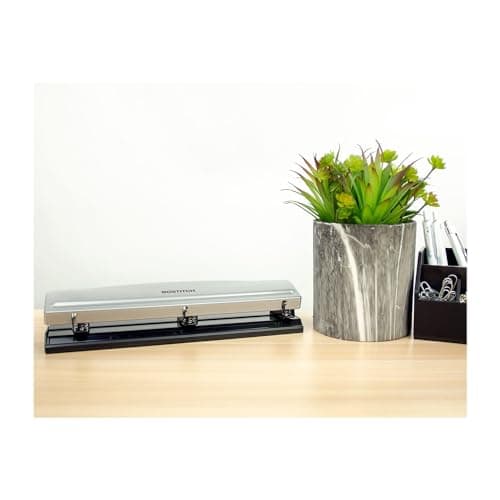 Bostitch Office Premium 3 Hole Punch, 12 Sheet Capacity, Metal, Rubber Base, Easy-Clean Tray, Silver — view 3
