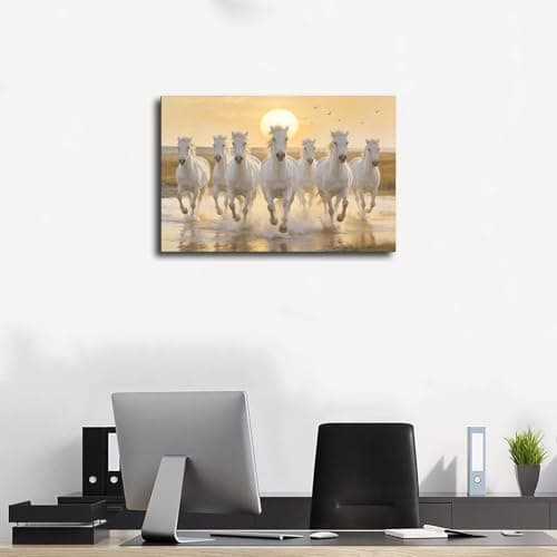 Seven Horses Running with Sunrise Art Wall Painting, 7 White Horse.4 Canvas Poster Wall Art Print - Bedroom Office Bathroom Living Room Decor Unframe-style12x18inch(30x45cm) — view 2