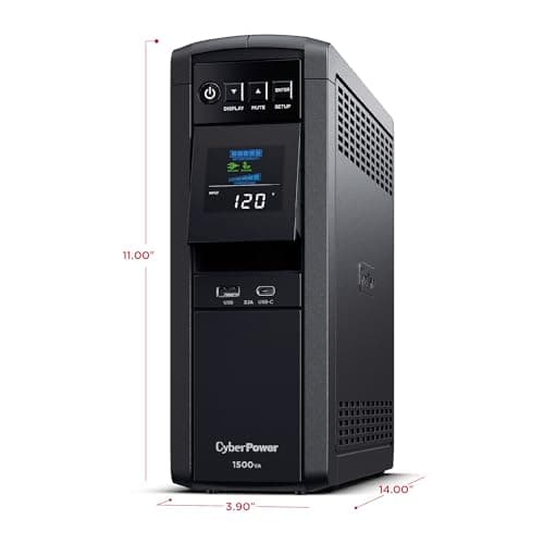 CyberPower CP1500PFCLCD PFC Sinewave UPS System, 1500VA/1000W, 12 Outlets, AVR, Mini Tower, Black — view 3