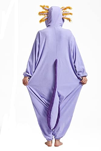 DELEY Unisex Axolotl Costume Adult Onesie, One Piece Pajamas, Halloween Cosplay Costumes Homewear Jumpsuit,Animal Onesie, Lavender, Large — view 5