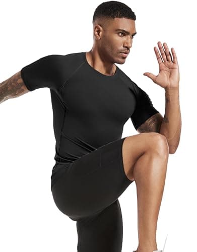 Holure Men's Compression Shirts Short Sleeve Workout Running T-Shirt Tops Cool Dry Base Layer Athletic Undershirt Black/Grey/Dark Grey 3P08-M — view 4