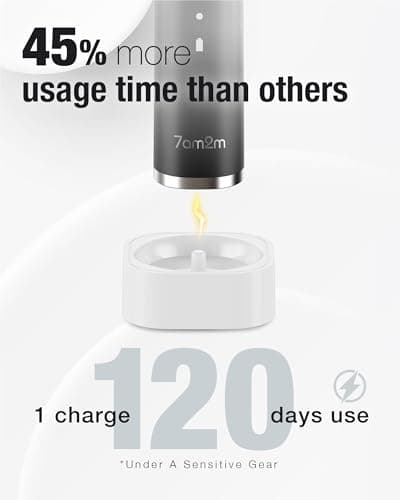 7AM2M Sonic Electric Toothbrush with 6 Brush Heads for Adults&Kids, One Charge for 120 Days, Wireless Fast Charge, 5 Modes, 40000VPM Powered Toothbrush, 2 Minutes Built in Smart Timer (Black) — view 6