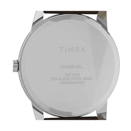 Timex Men's Easy Reader 35mm Day-Date Watch – Silver-Tone Case White Dial with Dark Brown Leather Strap — view 3