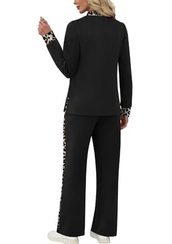WIHOLL Business Casual Outfits for Women 2 Piece Workout Sets 90s Travel Country Concert Outfits Going Out Fall Winter Tracksuits Seniors Pajamas Clothing Leopard M — view 4