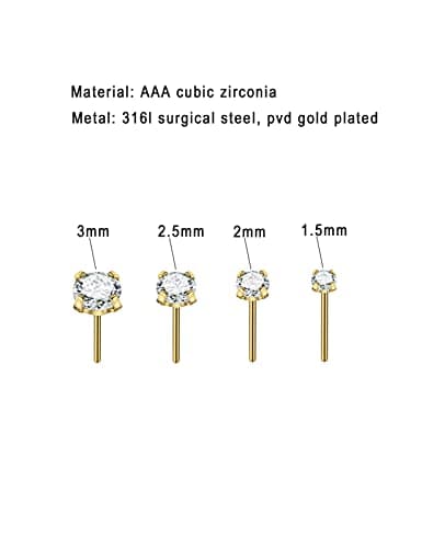 Birthstone Nose Studs Threadless Earring 18k Gold Plated 1.5mm 20 Gauge 6mm — view 2