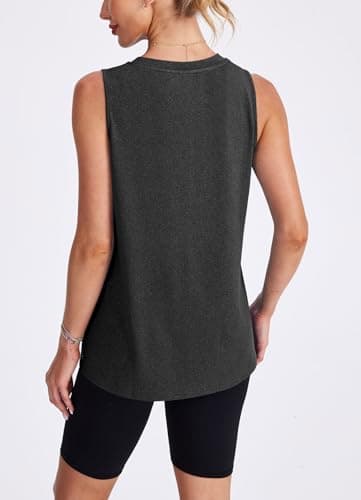 Crewneck Tank Tops for Women Lightweight Sleeveless Athletic Muscle Shirt Sports Tops Quick Dry Breathable Workout Running Tennis Yoga Gym Training Active Wear Soft Stretchy Fitness Black 2XL — view 3