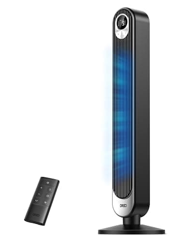 DREO Tower Fan for Bedroom, DC Motor, 28 ft/s, 20dB Quiet Oscillating Bladeless Fan with Remote, 9 Speeds, 4 Modes, 12H Timer, LED Display, Standing Floor Fan Powerful for Indoor Home Office Room