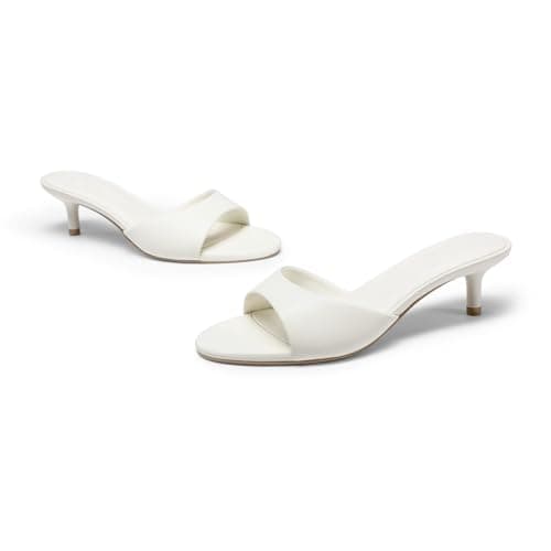 Athlefit Women's Kitten Heels Open Toe Comfortable Short Low Heels Slip On Dressy Summer Beige Heeled Sandals for Party Wedding Prom Size 9 — view 5