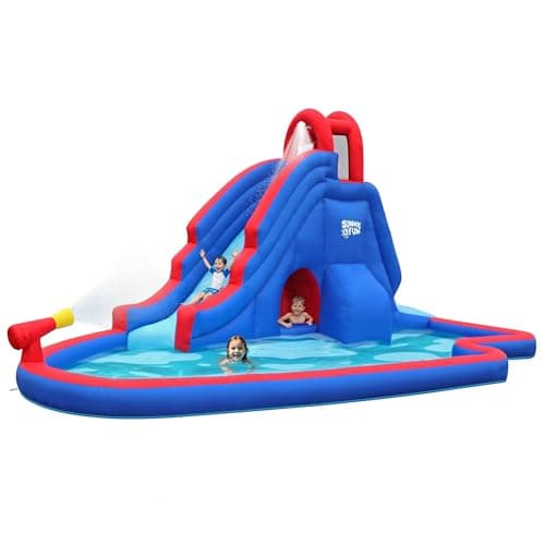 Sunny & Fun Deluxe Inflatable Water Slide Park with Climbing wall & Tunnel